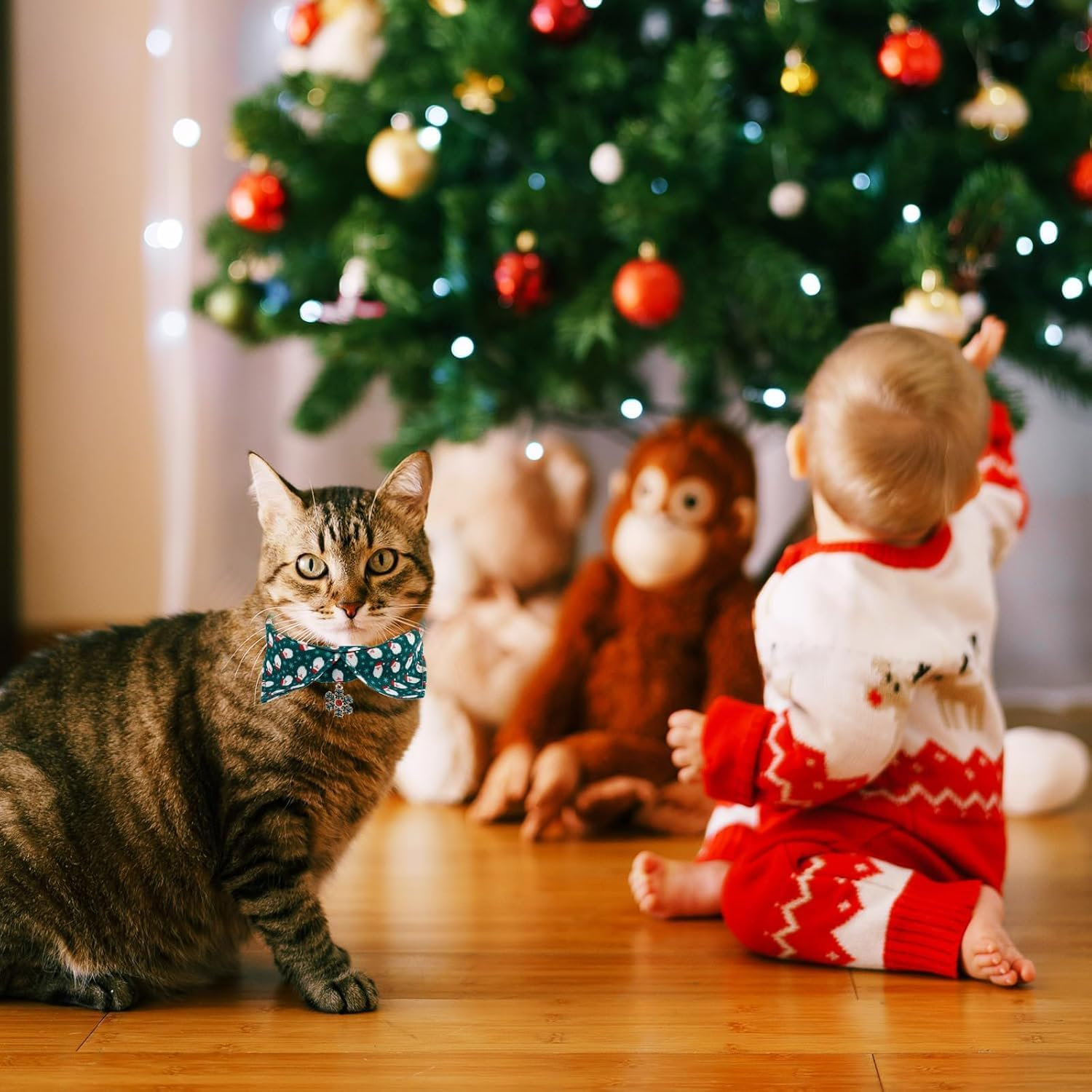 2Pcs Christmas Kitten Collars, Christmas Cat Collar Breakaway Cat Collars Santa Candy Snowflake Red Green Cat Collars Cute Holiday Cats Collar Xmas Accessories for Pets (Green, Red, 1Cm*（18~28Cm）) image number 4