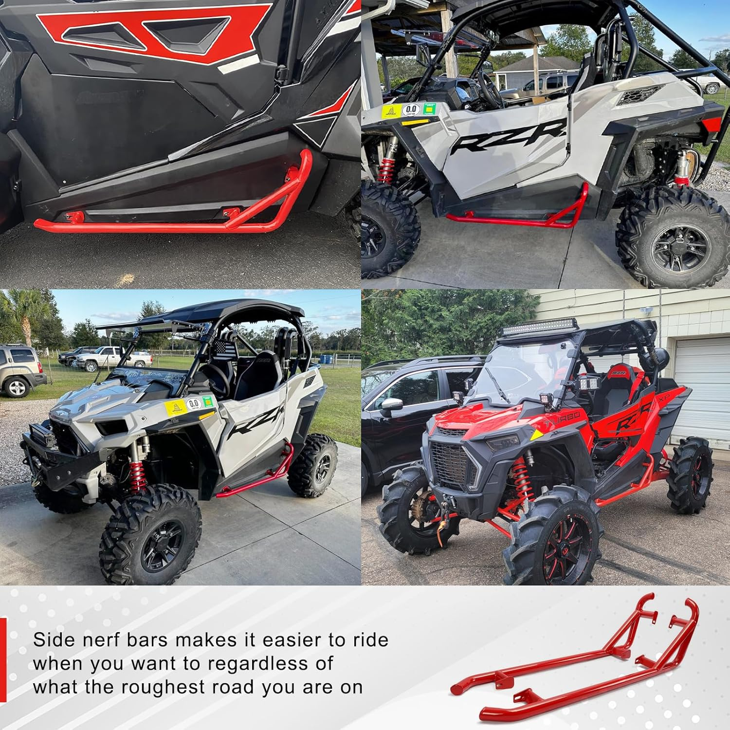 ELITEWILL Red RZR Rock Sliders Nerf Bars with Bolts Side Step Tree Kickers Fit for 2014-2023 Polaris RZR 900 Trail, 900S, 1000S, 1000XP, Turbo - 2 Seaters image number 6