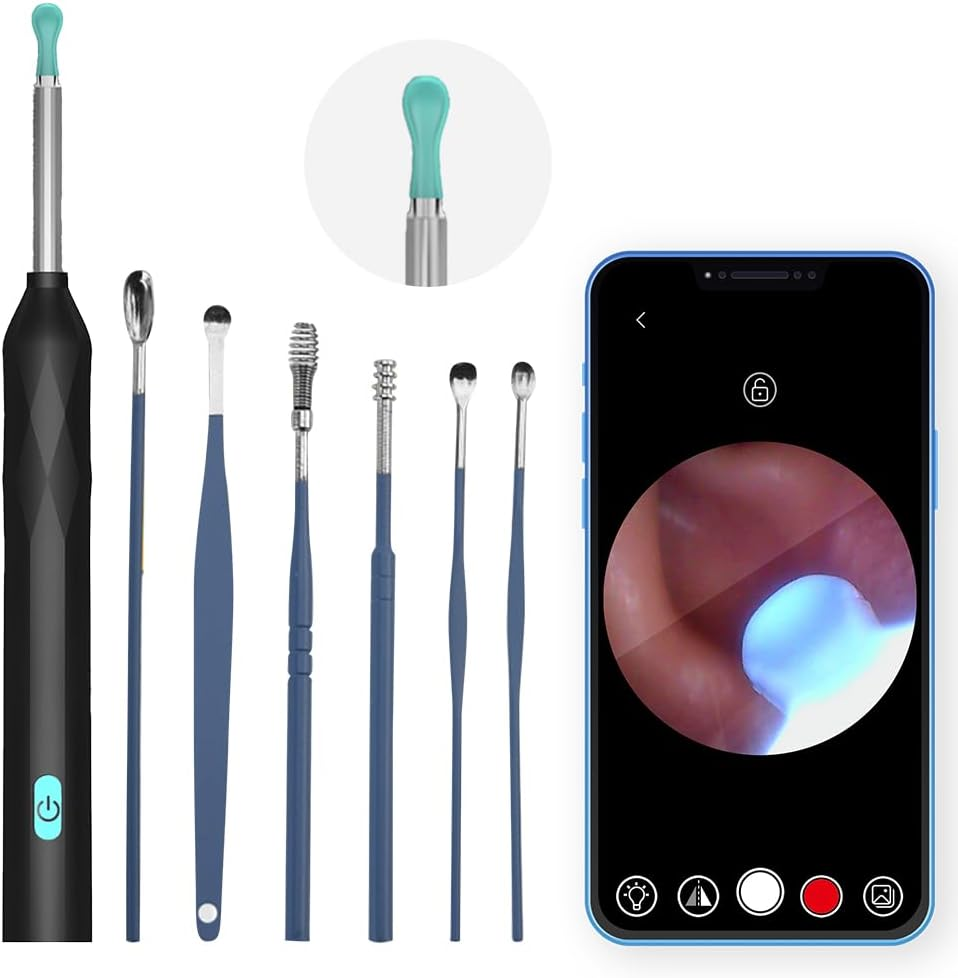 Viviendo Ear Wax Removal Endoscope, Earwax Remover Tool with Ear Camera HD, Clean & Pick Wax Kit, Tyoe-C Rechargeable Wifi Otoscope with 6 LED Lights, Ear Cleaner Scope - Black