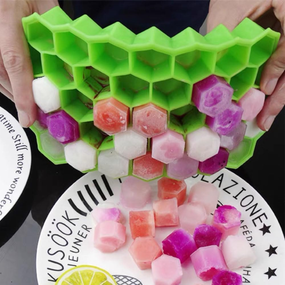 Silicone 37-Ice Cube Trays Molds with Sealing Lid Easy-Release Reusable Ice Cube for Bar,3 Packs Black.Green and Purple image number 3