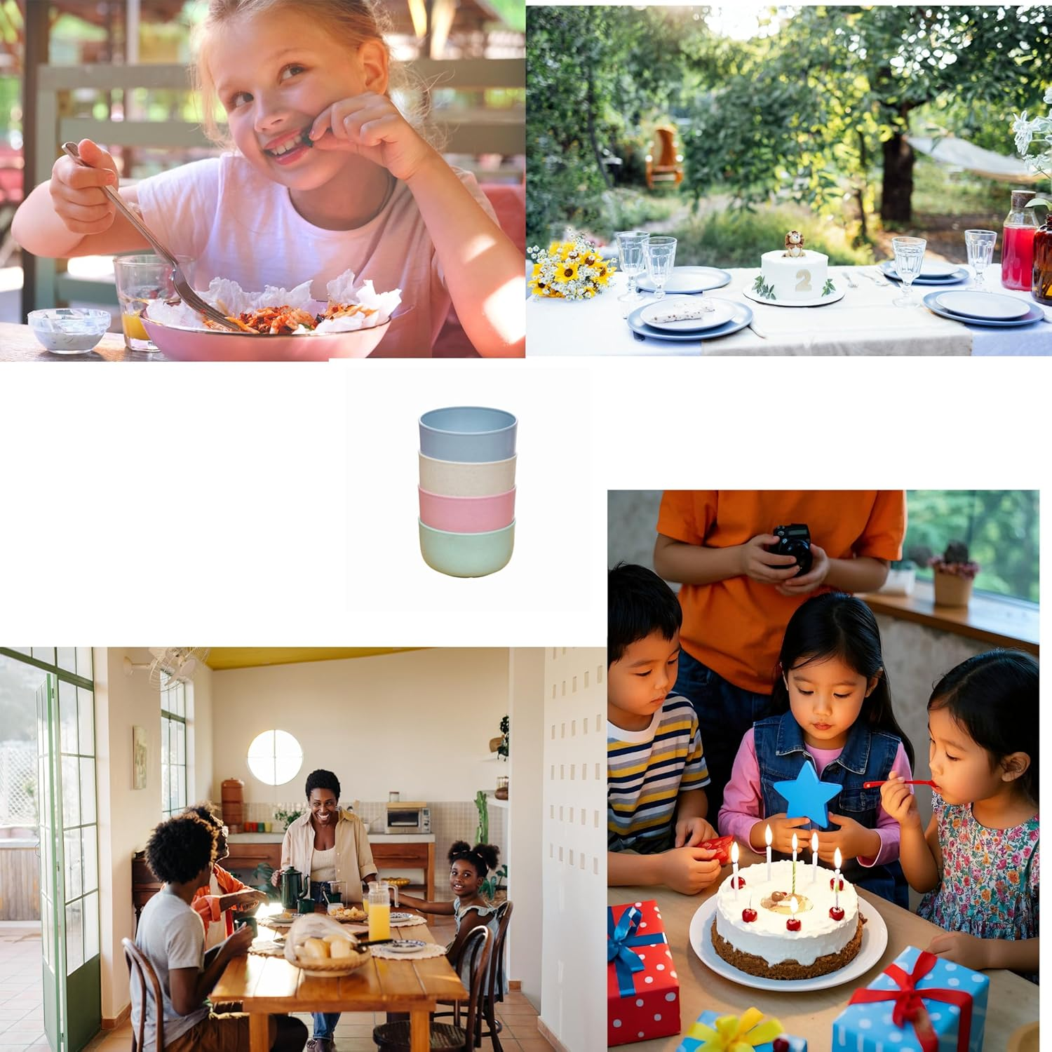 4 Pack Kids Wheat Straw Rice Bowls, Durable, and Safe Children'S Tableware Set, Microwave and Dishwasher Safe (Multicolored) image number 2