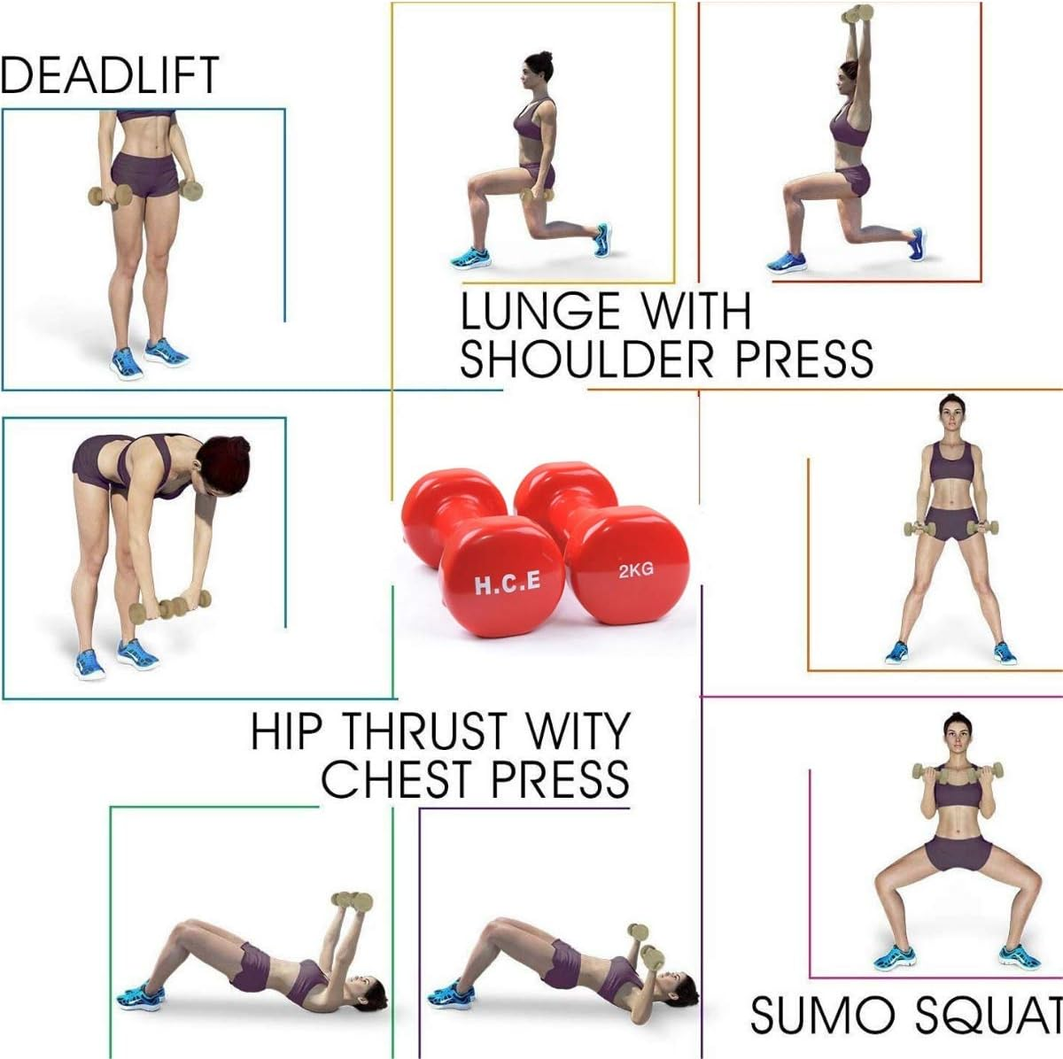 HCE Vinyl Dumbbells Pair - Vinyl Coated Dumbbell Set Home Gym Workout Equipment for Crossfit,Bodybuilding,Weightlifting,Sports Training - Sold in Pairs of Hex Dumbbell Weights image number 5