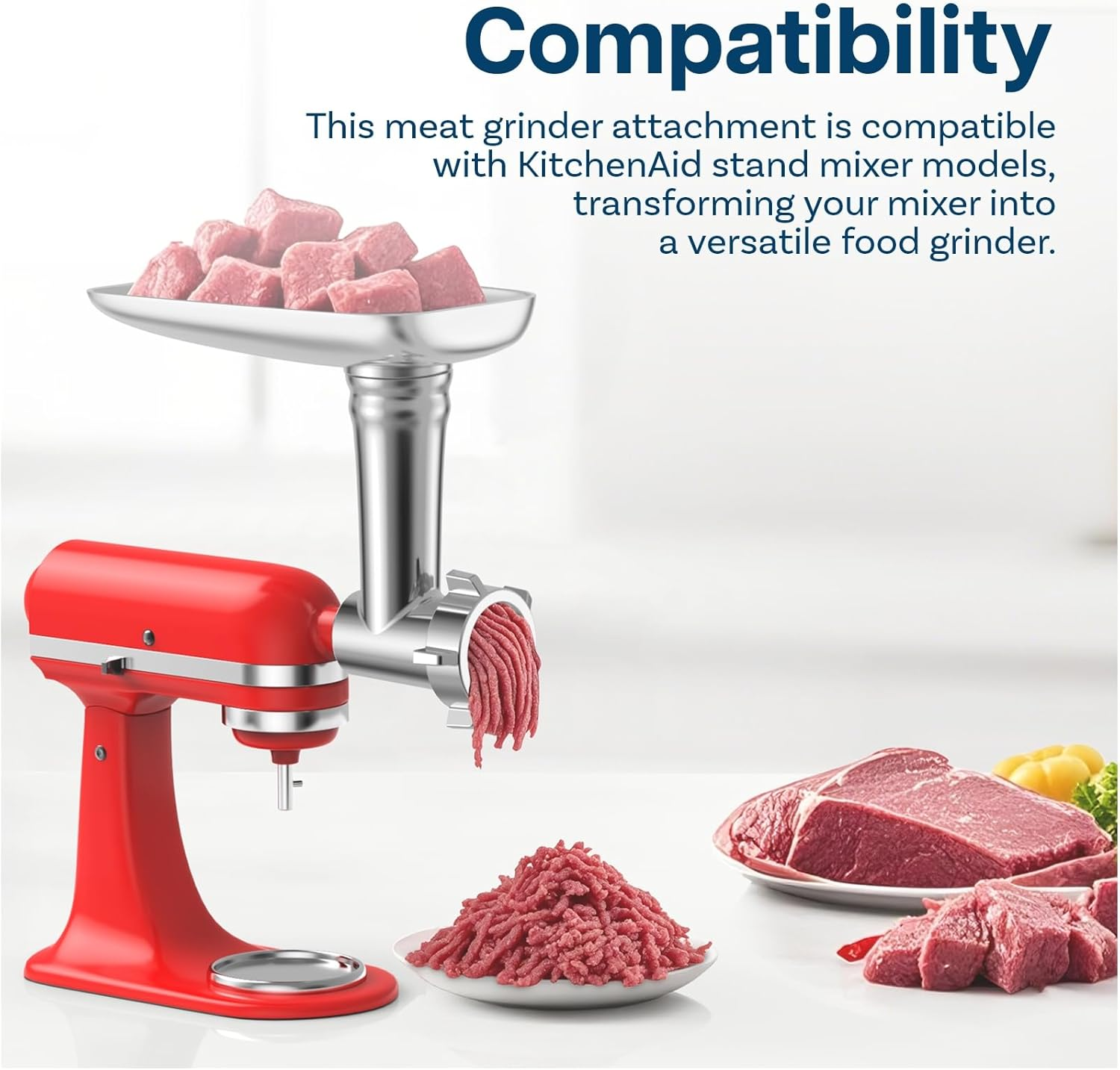 Meat Grinder Attachment for Kitchenaid Stand Mixer &ndash; Food Grinder Attachments with 4 Grinding Plates, 2 Sausage Stuffer Tubes, 2 Grinding Blades &ndash; Stand Mixer Accessories for Kitchenaid by MMOBIEL image number 4