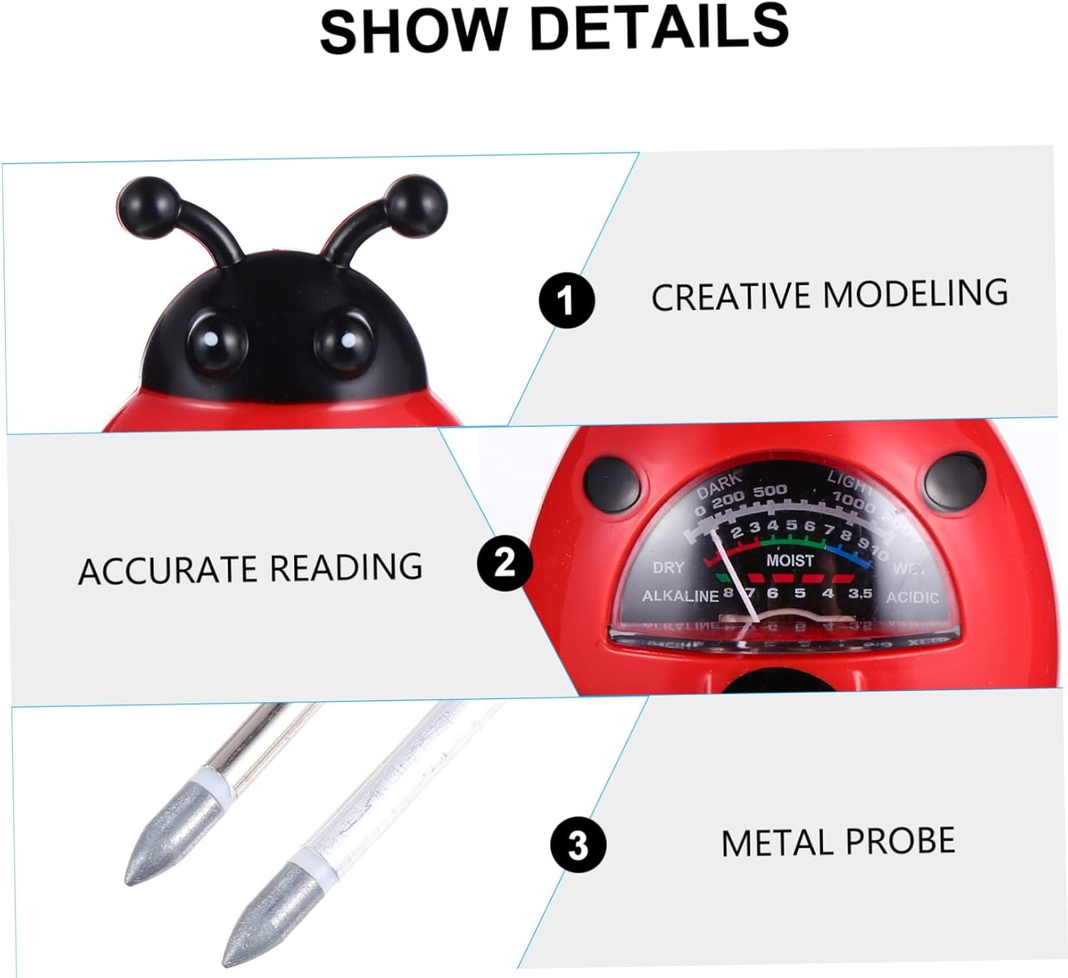 BESPORTBLE 2Pcs Ladybug Soil Tester Kit Ph Moisture Light for Gardening Planting Supplies