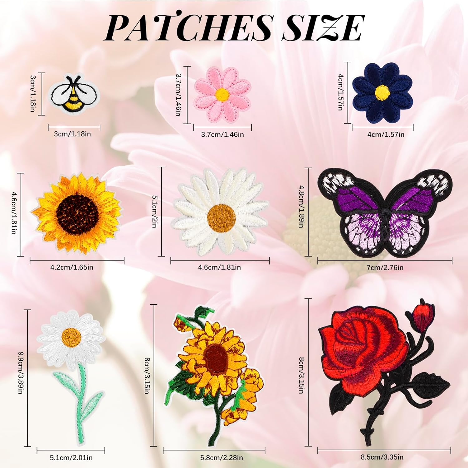 RETON 72 Pcs Embroidered Iron on Patches for Clothing, Butterfly Flower Iron on Patches Set, Sunflower Bee Rose Daisy Embroidered Patches, Applique Patches for Clothes, Jackets, Jeans, Backpacks image number 2