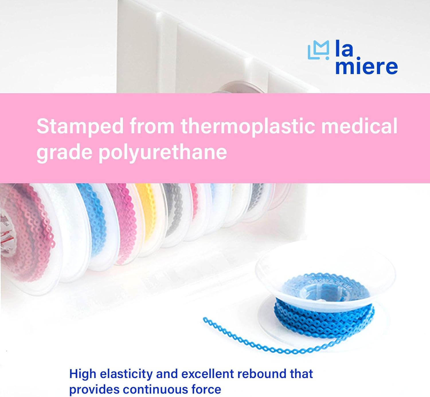 LA MIERE 1 Roll Orthodontic Rubber Chains, Braces Power Chains Consisted Force in Closed, Short, Long 15'' Spools (Long, 0.166&rsquo;&rsquo;(4.2Mm), Prussian Blue) image number 6