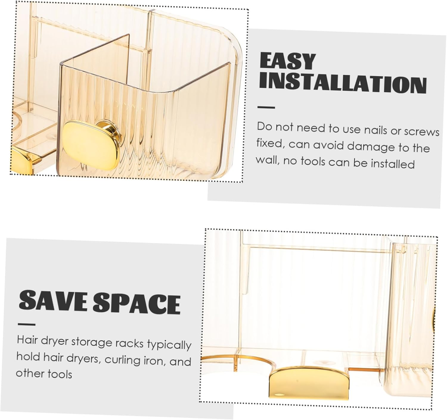 Beavorty Hair Dryer Storage Rack Hair Dryer Holder Wall-Mounted Bathroom Organizer - Transparent image number 7