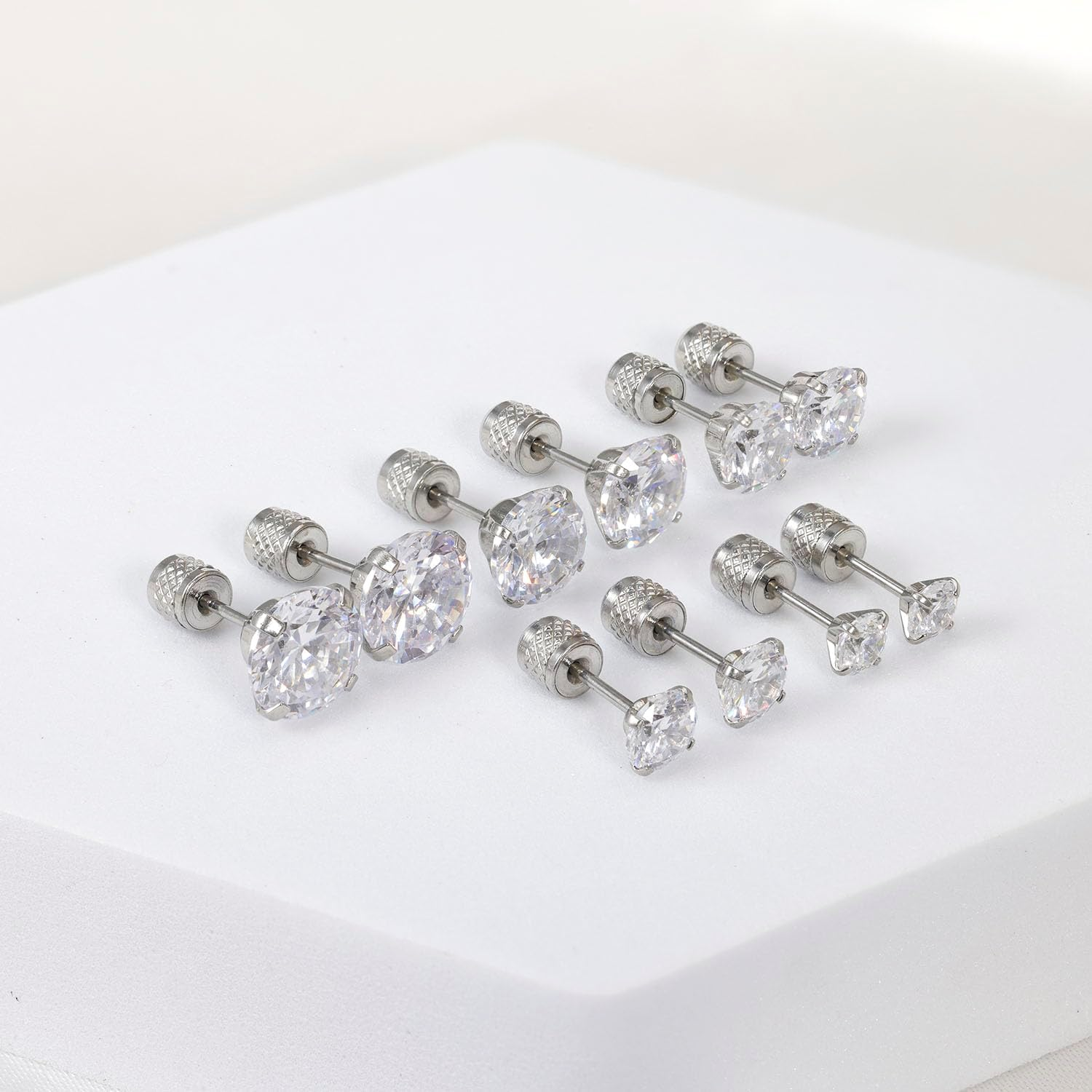 5-6 Pairs Push-In Flat Back Stud Earrings Hypoallergenic Surgical Stainless Steel Cubic Zirconia Earrings Studs Set Multi-Pack, CZ Stud Earrings for Women Men Trendy Cartilage Stud Earrings 2-8Mm image number 1