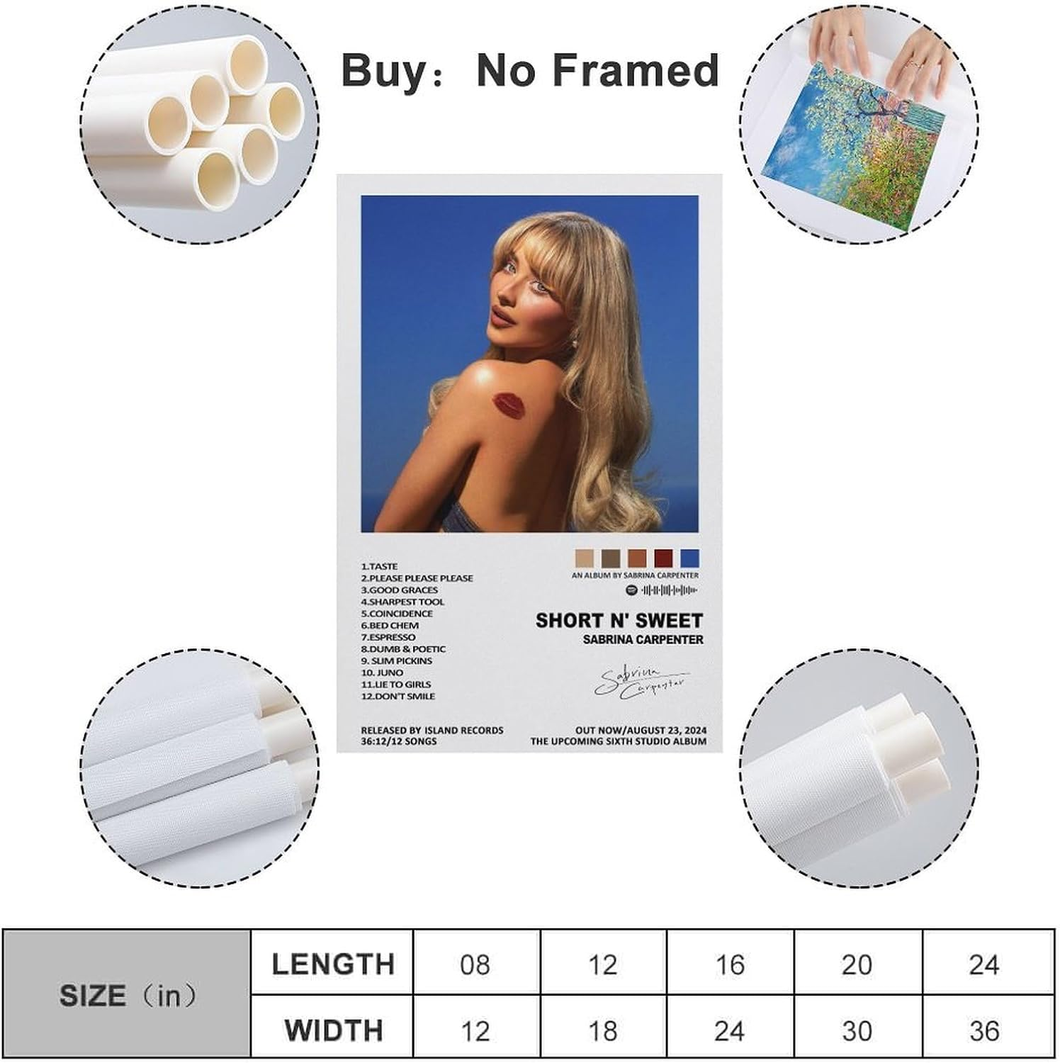 Wall Art Sabrina Music Carpenter Album Poster Poster Canvas Painting Wall Art Picture Home Decor Print for Bedroom Living Room Dorm Study Bar Office 12X18Inch(30X45Cm) image number 3