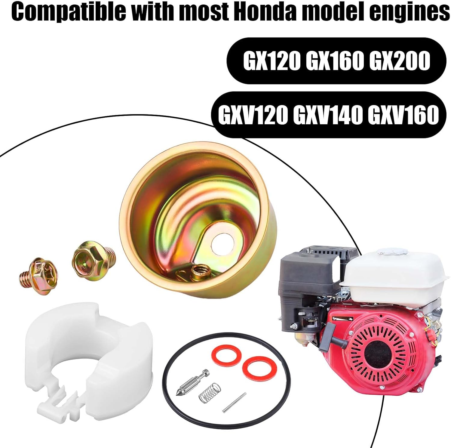 GX120 Carburetor Rebuild Kit for Honda GX120 GX160 GX200 GXV120 GXV140 GXV160, Carburetor Chamber Float Bowl Needle Spring Seal Pin Gasket image number 1