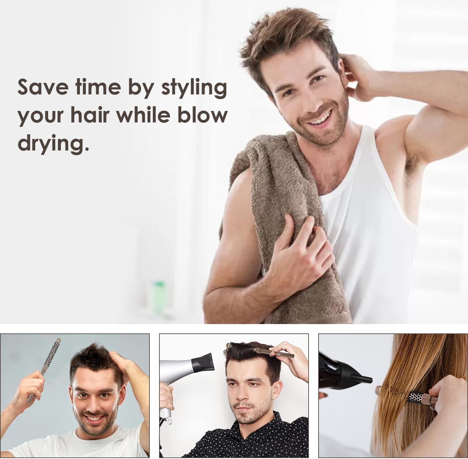 Small round Brush 3-Piece Set for Blow Drying Hair-Volumizing Blow Dryer Brush for Women & Men,Soft Cushion for Short Hair,Bangs,Roots,Curling & Straightening (Small) image number 3