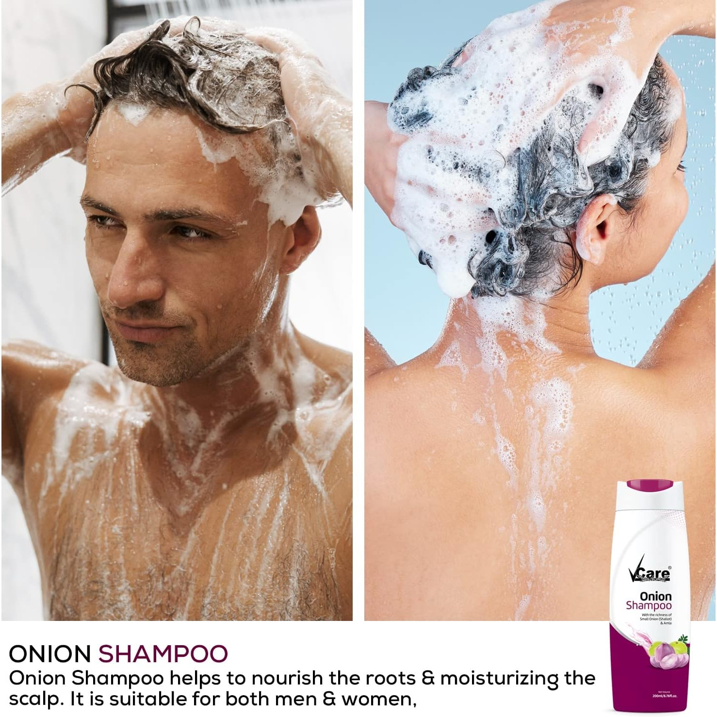 Vcare Onion Shampoo for Hair Growth and Hair Fall Control - with Small Onion and Amla -200 Ml Suitable for Both Men & Women