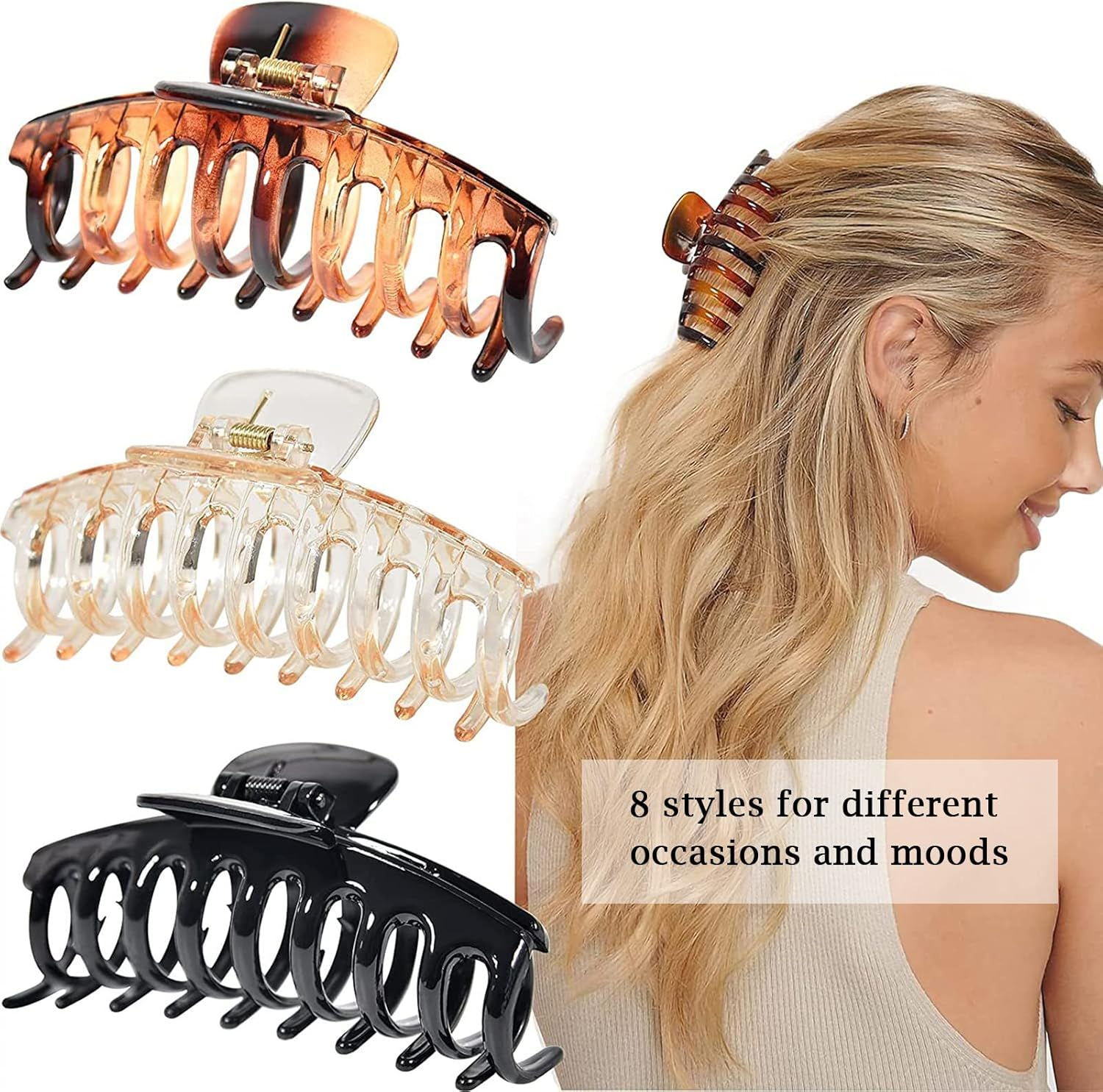 Claw Clip,Hair Clips,Claw Clips for Thick or Thin Hair,Hair Claw Clips for Women, Hair Accessories for Girls(8Pcs) image number 4