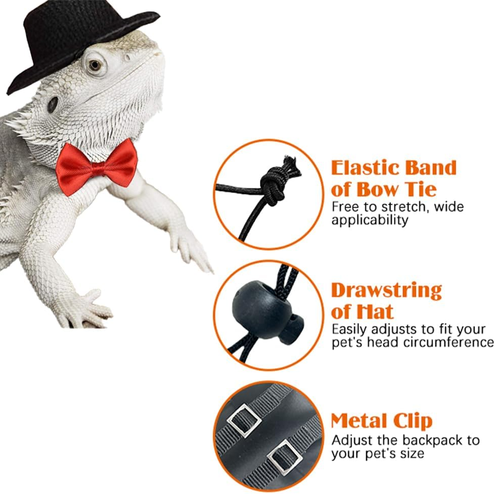 5 Pack Bearded Dragon Harness Set,With Adjustable Backpack Hat Bow Tie & Mini Skateboard Toy,Reptile Adventure Kit for Outdoor Adventures Lizard Reptile Care image number 6
