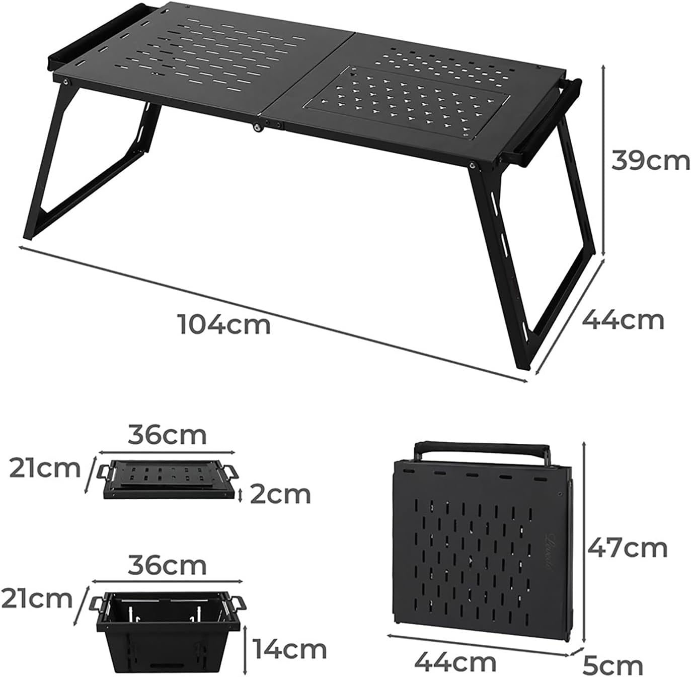 Levede Foldable Camping Table with Charcoal BBQ Grill Rack, Outdoor Portable Folding Steel Grill Desk with Lamp Bracket Hook, Cooking Barbecue Picnic Hiking Furniture Patio Dining Balcony Large Black