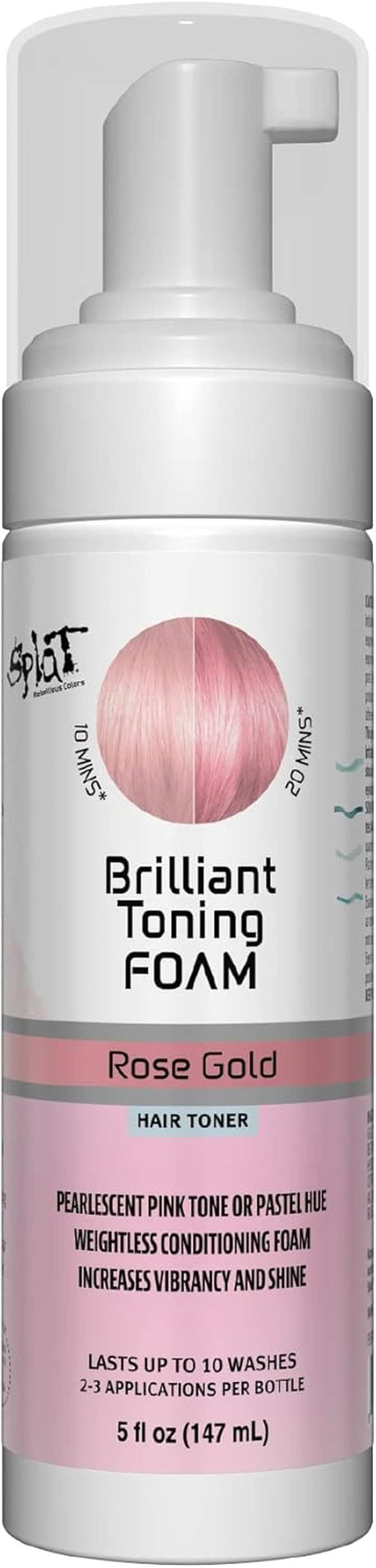 Splat Brilliant Toning Foam, Rose Gold, 5 Oz., Hair Toner Lasts up to 10 Washes, Weightless Conditioning Foam Increases Vibrancy and Shine, Vegan & Cruelty-Free