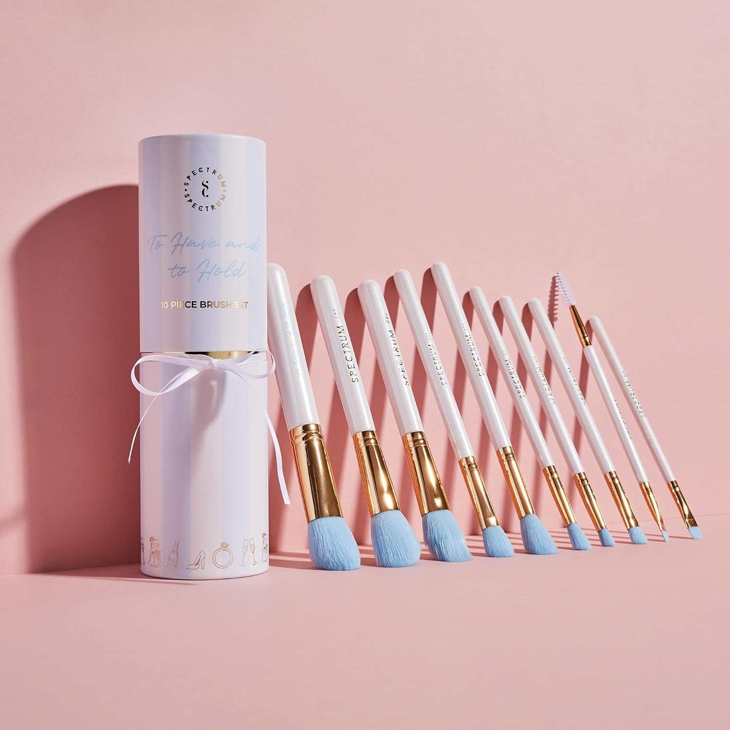 Spectrum Collections Bridal Make up Brushes, Spectrum Makeup Brushes Set Including Face Brushes and Eyeshadow Brushes with Soft Synthetic Bristles, White and Blue 10 Piece Makeup Brush Set image number 1