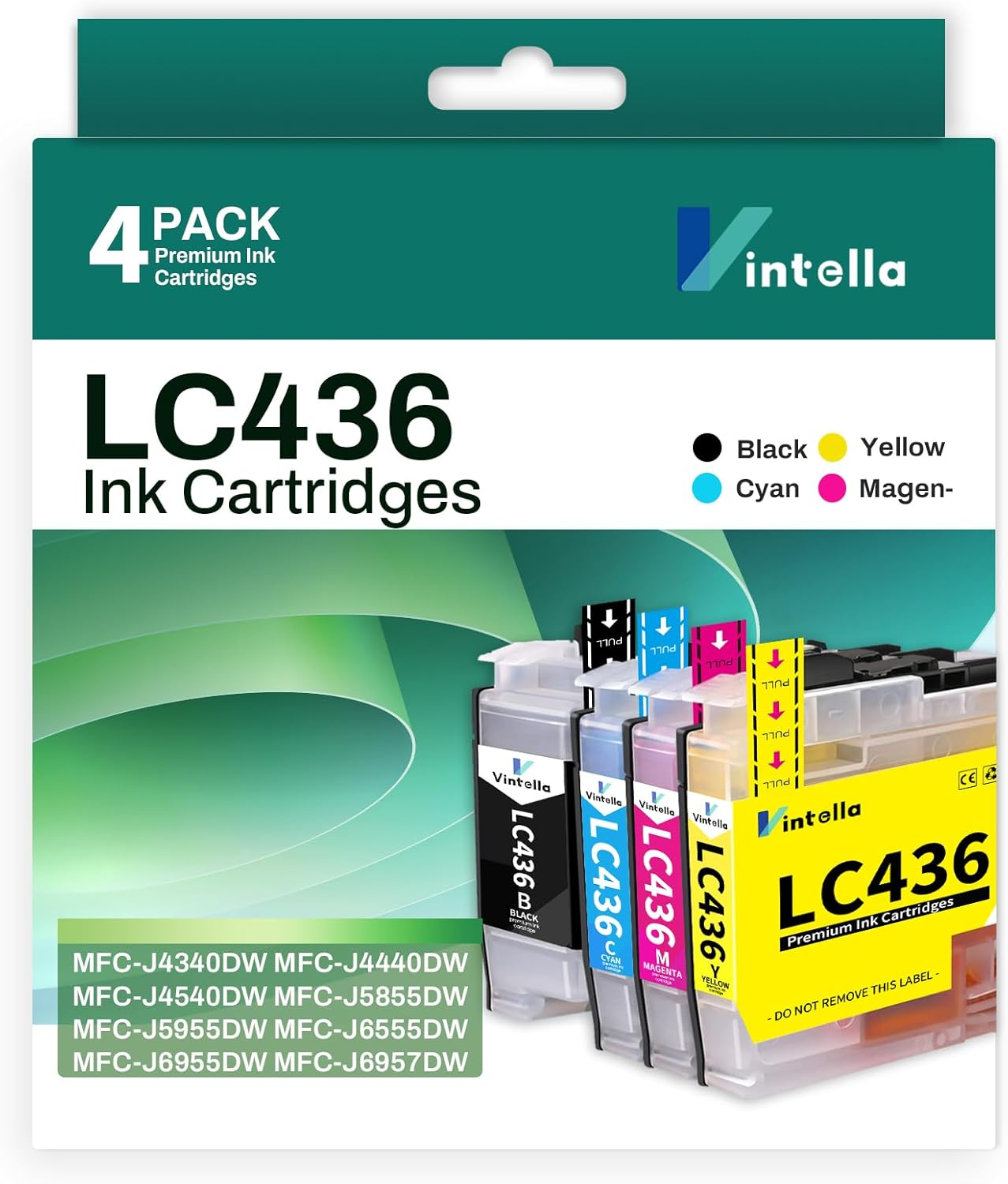 Vintella LC436 Ink Cartridges Compatible for LC-436 LC436XL Ink Cartridges LC-436XL for Brother MFC-J4340DW MFC-J4440DW MFC-J4540DW MFC-J5855DW MFC-J5955DW MFC-J6555DW MFC-J6955DW (4 Pack) image number 3
