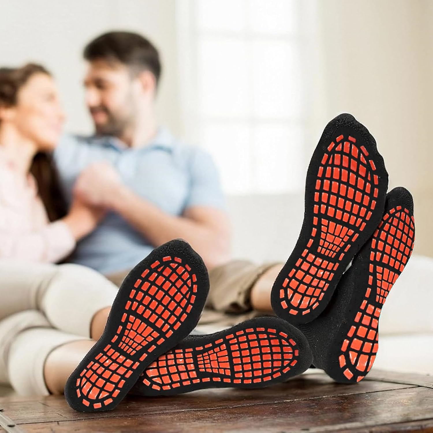 Supcomsta Non Slip Socks for Men Women, Grippy Socks Fitness Grip Sock Pilates, Pilates Grip Yoga Socks with Grips for Women Sport Dance - Men, 3-Black image number 6