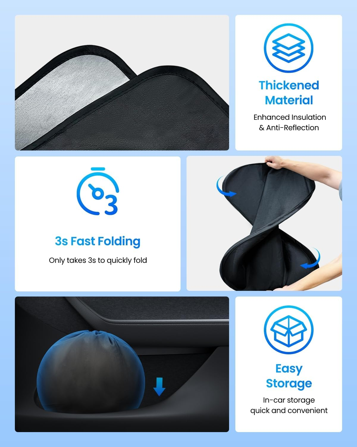 REEVAA 2025 Upgraded Tesla New Model Y (Juniper) Sunshade Windshield [Tailored Fit, 99% Sun Protection] Foldable Sun Shade Accessories with Storage Bag for Model Y 2016-2026, Silver Coating image number 4
