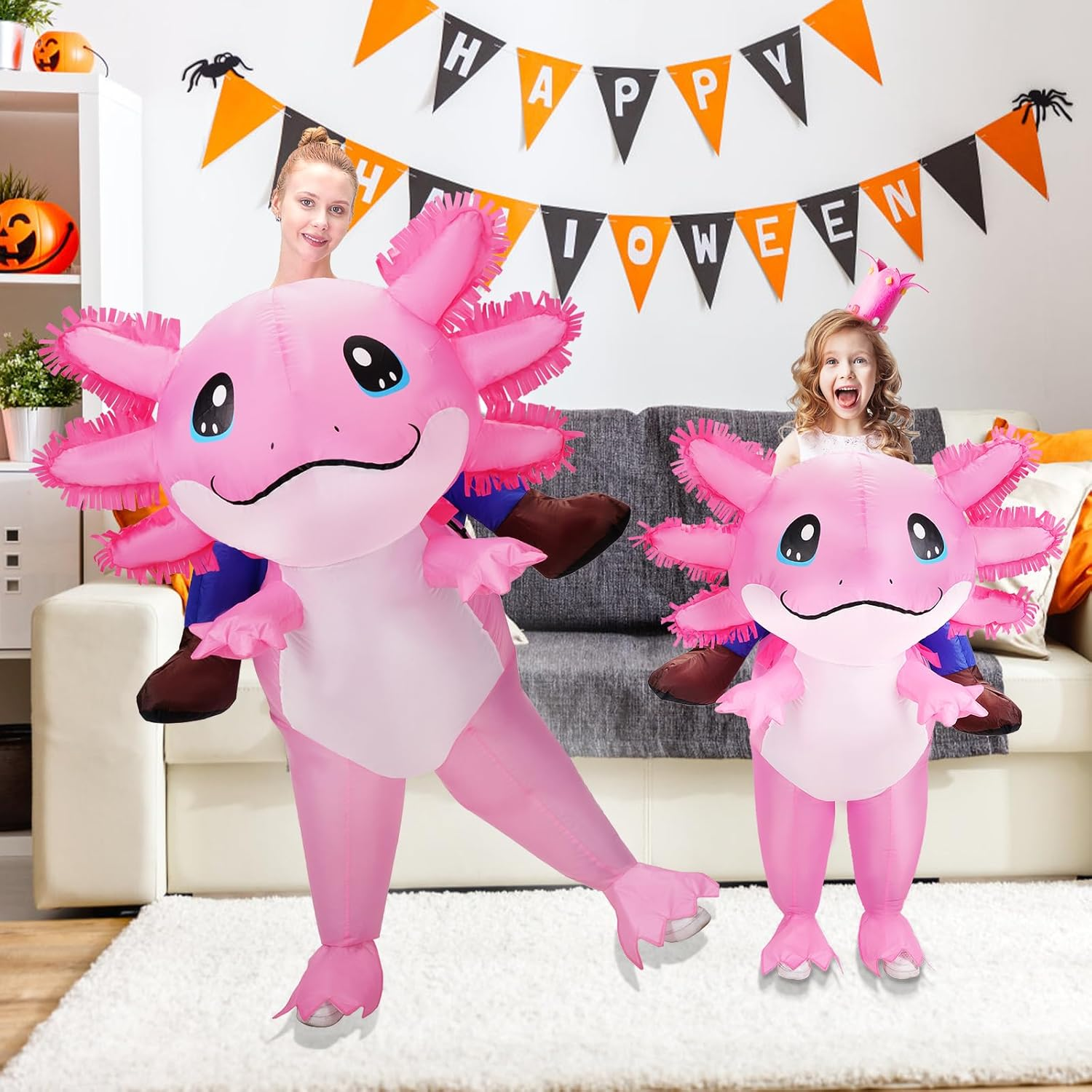 Inflatable Costume Adult/Kids Axolotl Costumes Deluxe Halloween Air Blow-Up Costume Pink Axolotl Costumes for Cosplay Party image number 3