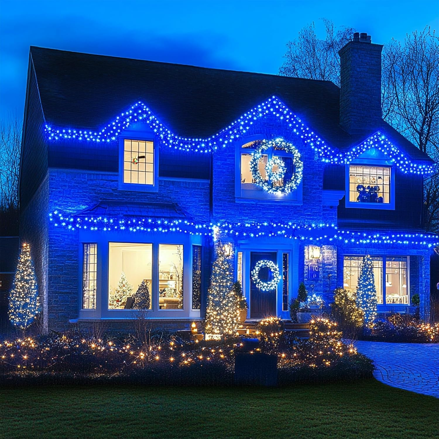 Blue Christmas Lights: Maszere 200Led 8 Modes Fairy Lights for Bedroom Home - Connectable String Light Outdoor Indoor for Xmas Halloween Tree Patio Decorations, 66FT, Plug In - Blue image number 3