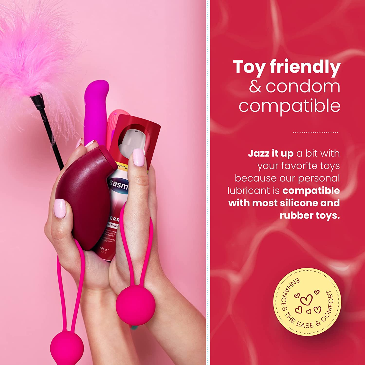 Sasmar Cherry Flavored Lubricant - Water Based Personal Lube for Men, Women - Feels Natural, Long Lasting Formula, Paraben Free, Toy-Friendly and Condom Safe, Oral Lubricant for Couples - 60 Ml image number 6