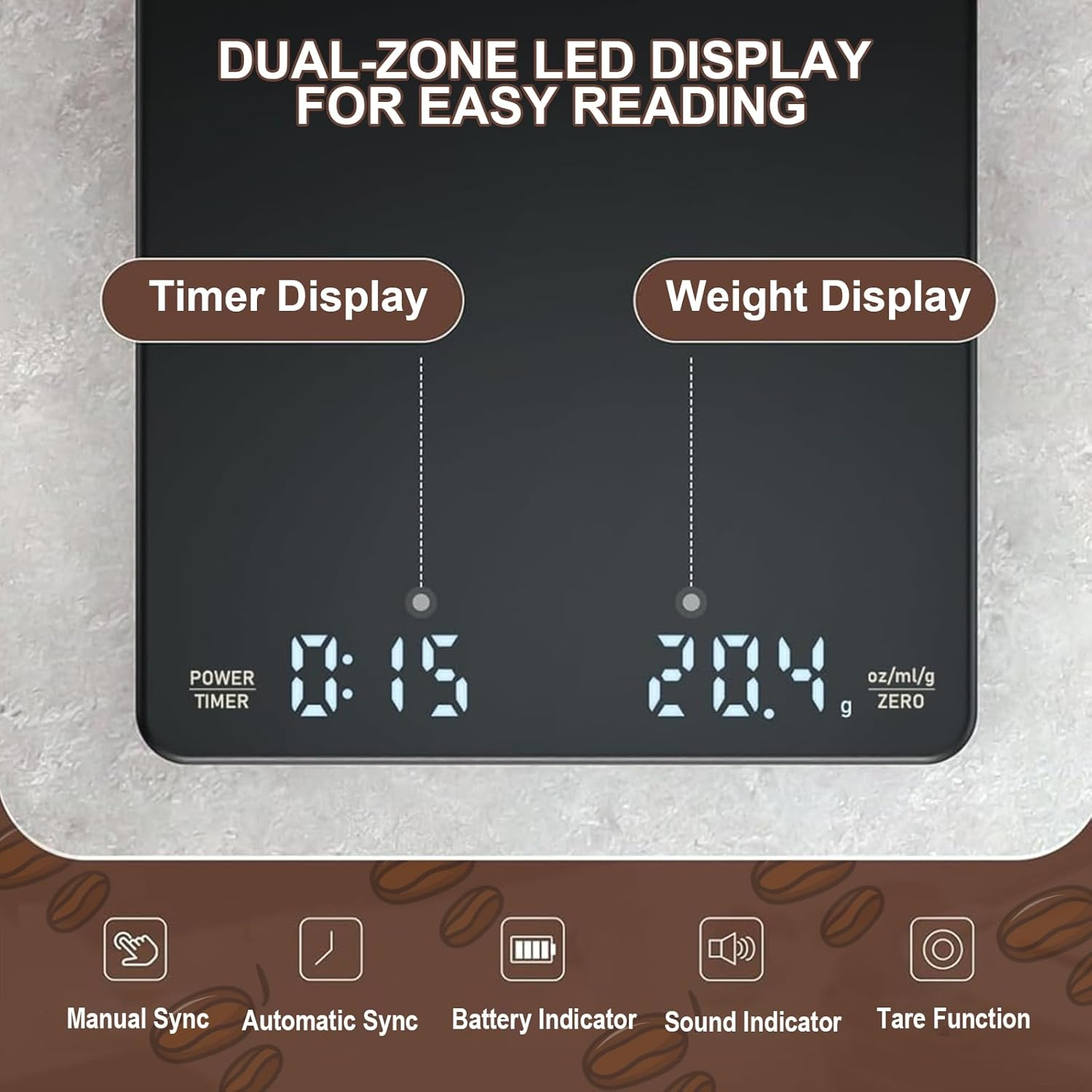 Espresso Scale with Timer, 5Kg/0.1G Electronic Coffee Scale, High Precision, with Waterproof Insulation Pad, Suitable for Hand-Drip Coffee, Espresso, and Kitchen Weighing image number 4