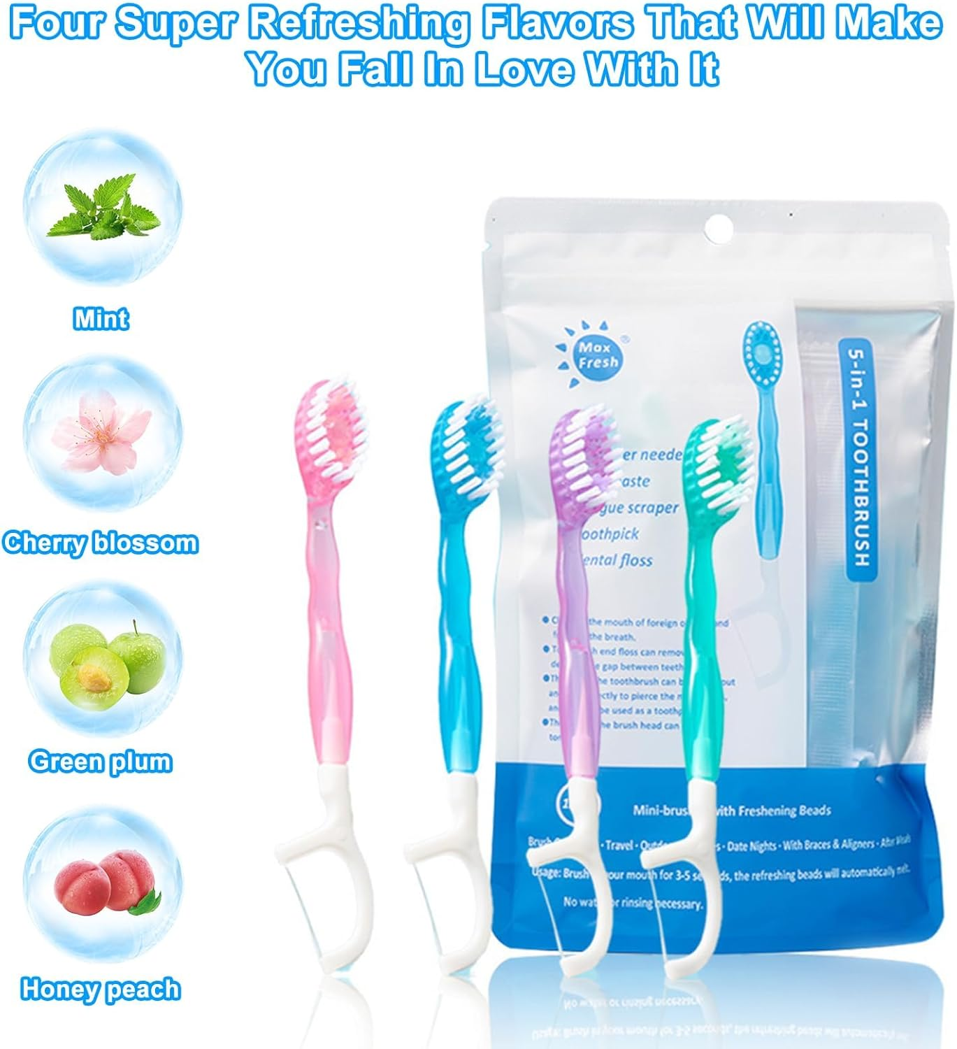 26Pcs 5 in 1 Mini Brushes-Disposable Toothbrushes with Toothpaste & Floss & Pick & Tongue Scraper,Portable Travel Toothbrush(Individually Wrapped),Disposable Travel Toothbrush Set for Kids Adult image number 4