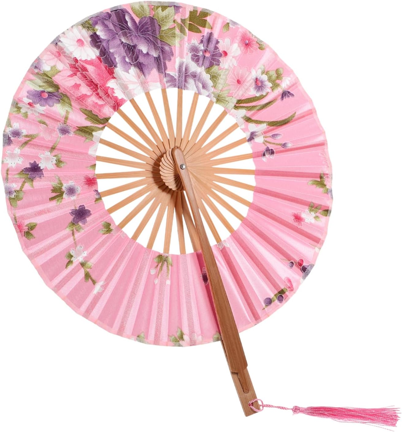 Amosfun 4Pcs Chinese Japanese round Folding Fan Handheld Vintage Bamboo Hand Fan for Women Wedding Party image number 6