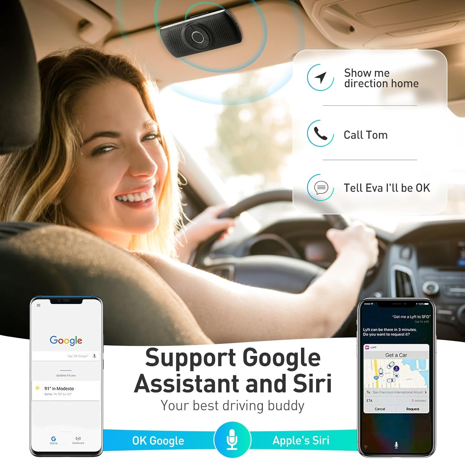 AGPTEK Car Speaker with Bluetooth 5.0, Hands Free Car Phone Kit for Calls, GPS & Music with TF Card Slot, Motion Auto On, Siri Google Assistant Support Wireless Car Visor Clip Speakerphone image number 1