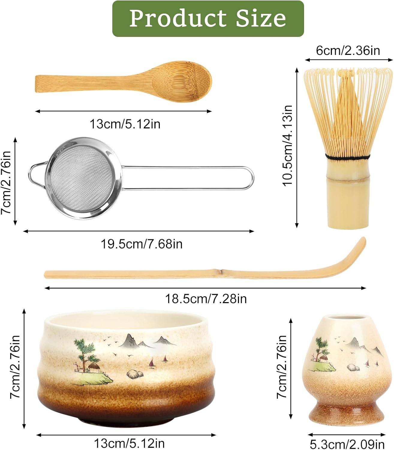 6PCS Matcha Whisk Set,Exquisite Handcrafted Bamboo Matcha Whisk Set,Includes Ceramic Matcha Bowl&Matcha Whisk Holder Bamboo Matcha Whisk&2 Scoop&Stainless Steel Tea Strainer&Matcha Bowl Matcha Tea Set image number 2