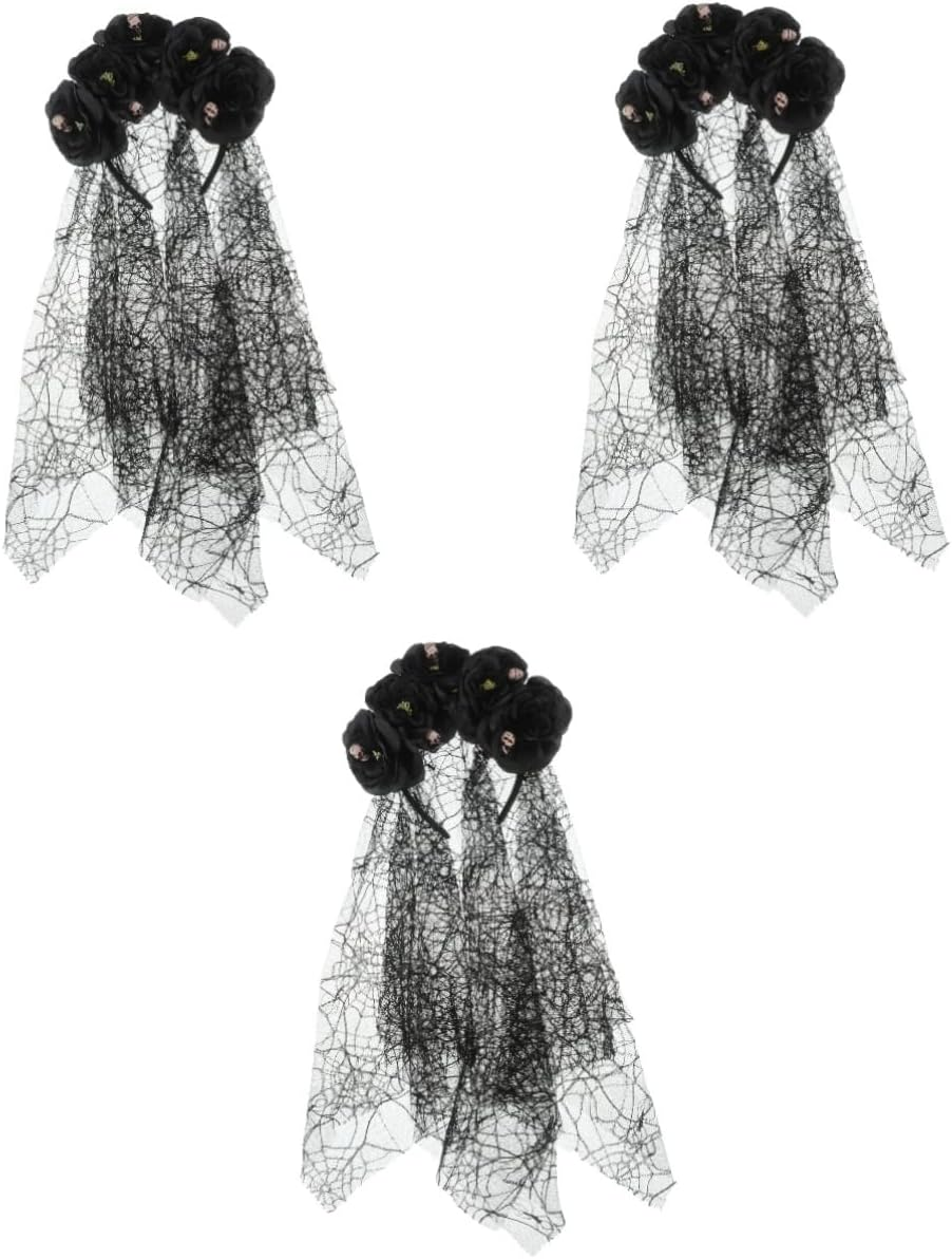 FRCOLOR 5Pcs Halloween Veil Headband Floral Crown Gothic Women Accessories for Masquerade Day Dead Festival Occasion