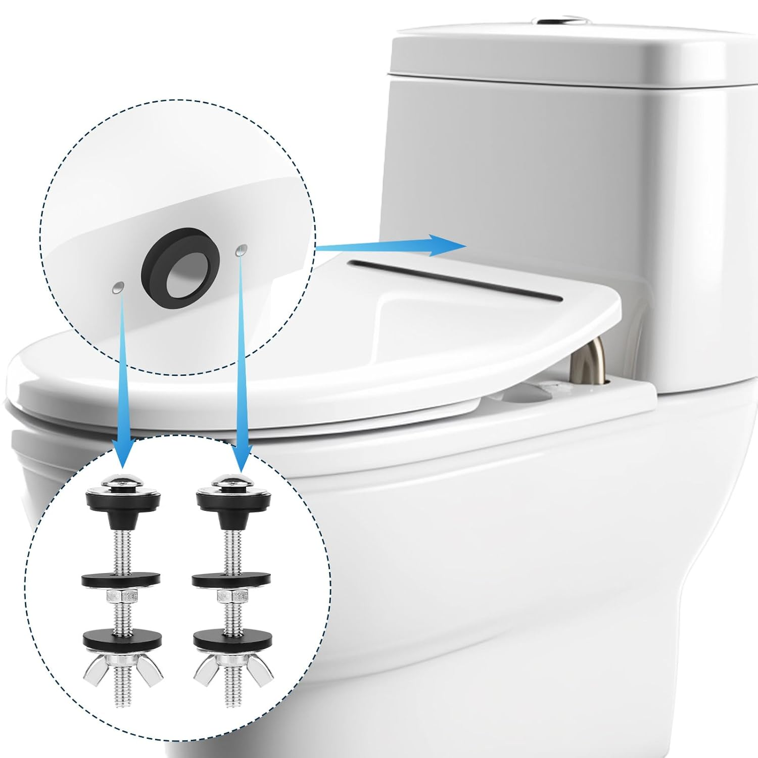 Lasuroa 4Pcs Toilet Seat Bolts Kit, Stainless Steel Universal Fit Toilet Tank Bolts Replacement Kit with Rubber Washers & Extra Long Nuts for Secure Fastening image number 1
