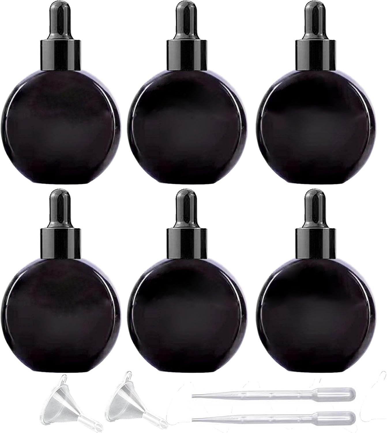 6Pcs, 2 Oz Glass Dropper Bottles for Essential Oils ，60Ml Flat round Perfume Bottle with Eye Droppers， for Essential Oils, Perfumes, Serums - Leakproof for Travel (A- Clear), PYAWI-PY01