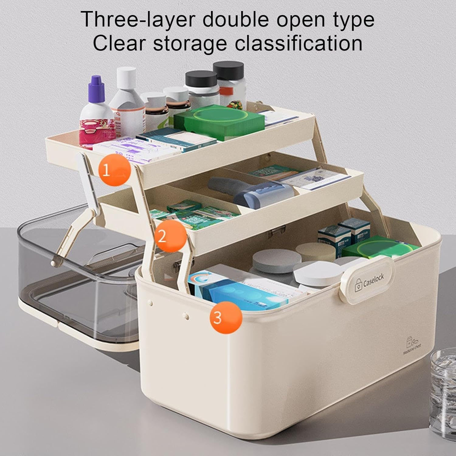 XICEN 3 Layers Foldable Large First Aid Box - Home & Work Medicine Storage Box with Lock, Portable First Aid Kit (Without Medicine) (#2-Large) - 1-Xlarge image number 5