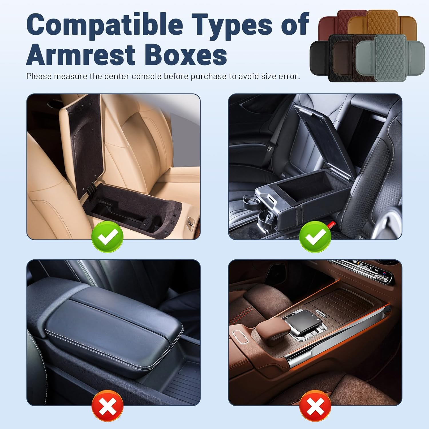 Huakaile Red Car Console Cover, Leather Car Center Console Cushion Pad with Sided Pockets, Protective Car Armrest Cushion for Most Kinds of Vehicles Interior Accessories image number 6