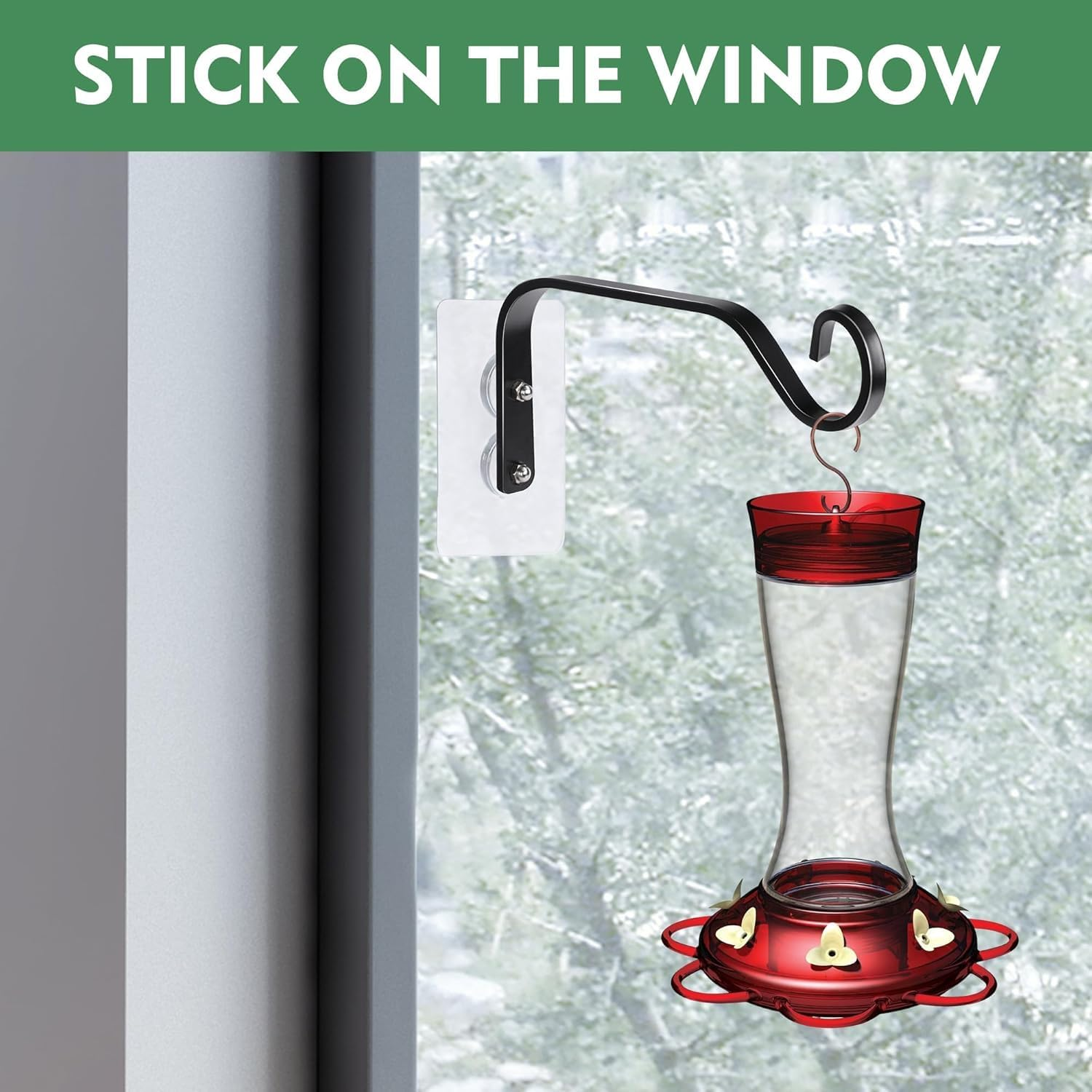 3 Pcs Window Bird Feeder Hooks - Heavy Duty Hanging Brackets for Bird Feeders, Wind Chimes & Plants, Strong Load-Bearing, Window Mounted image number 2