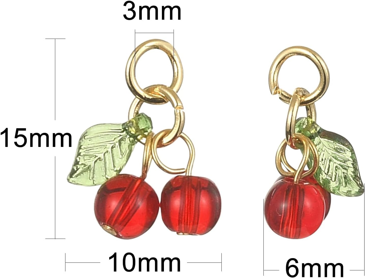 SVNXI 30 Pcs Red Cherry Charms Glass & Acrylic Beaded Charms Mini Cute Fruit Bead Charms for Earrings Bracelets Necklaces Jewelry Making DIY Crafts image number 3