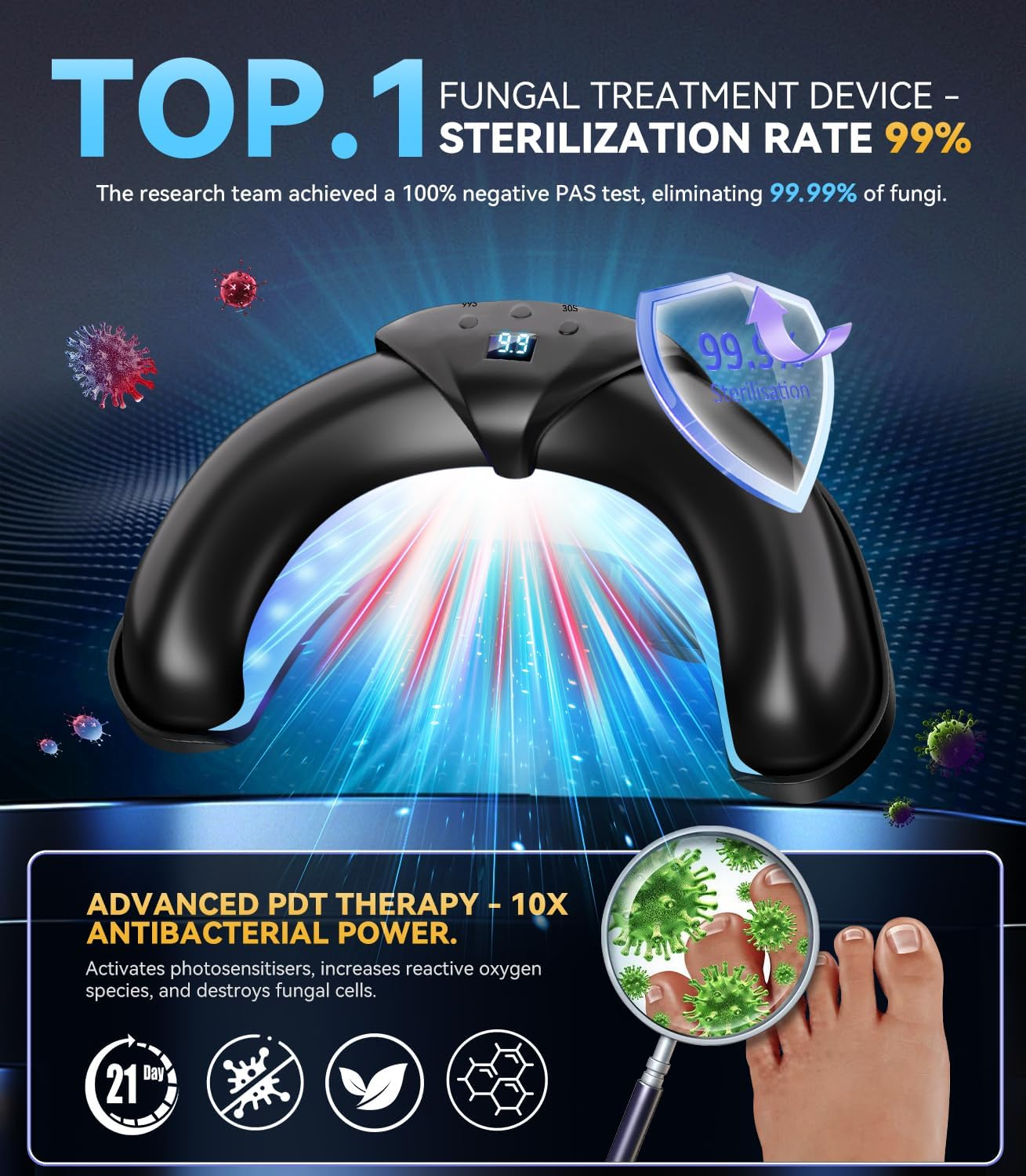 2025 Top Upgrade Nail Pil Laser Device Pain Free/Intelligent Time Control 30S/60S/99S 365Nm Infrared Light 405Nm Blue Portable Nail Tool for Fingers and Toenails image number 3