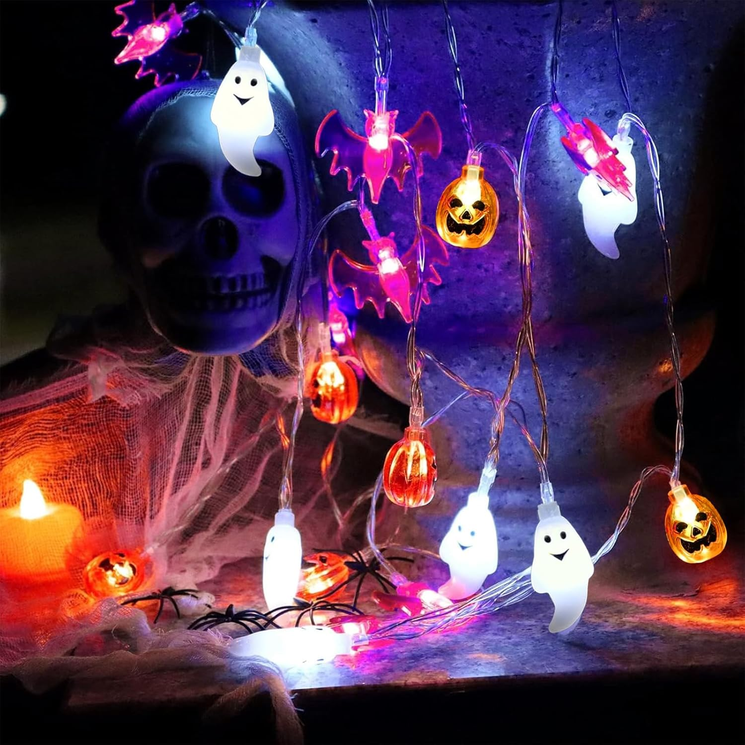 Goldrock 3M 20 LED Halloween String Lights 2 Modes Halloween Decorations Indoor Outdoor Ghost Pumpkin Bat Decoration Helloween image number 4