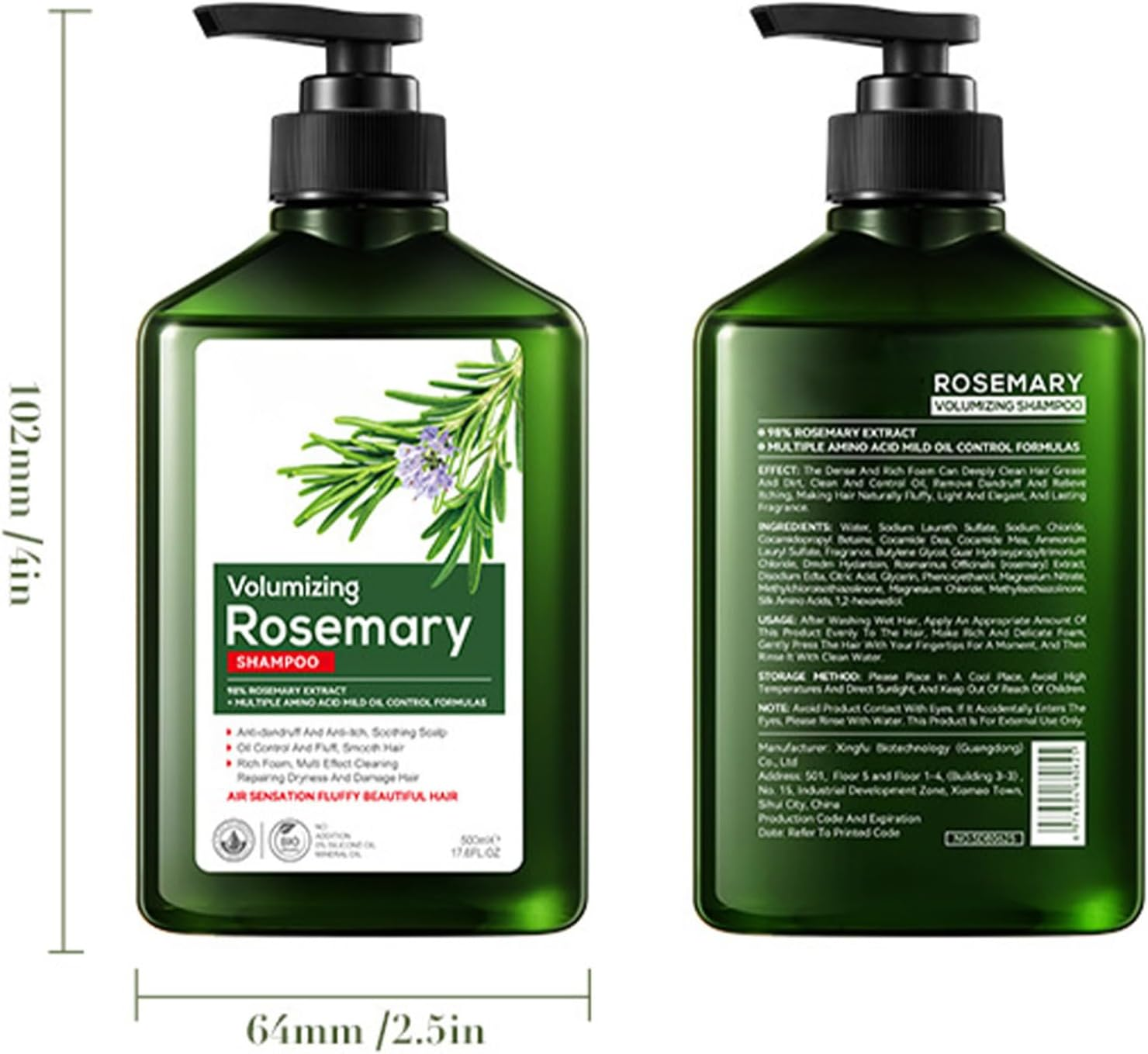 Jugaoge Rosemary Shampoo 500Ml for Dry Damaged Hair Hydrating Gentle Cleanse Dandruff Control Itchy Scalp Care Oil Balance Moisturizing Shine Hair Strength Green One Size image number 6