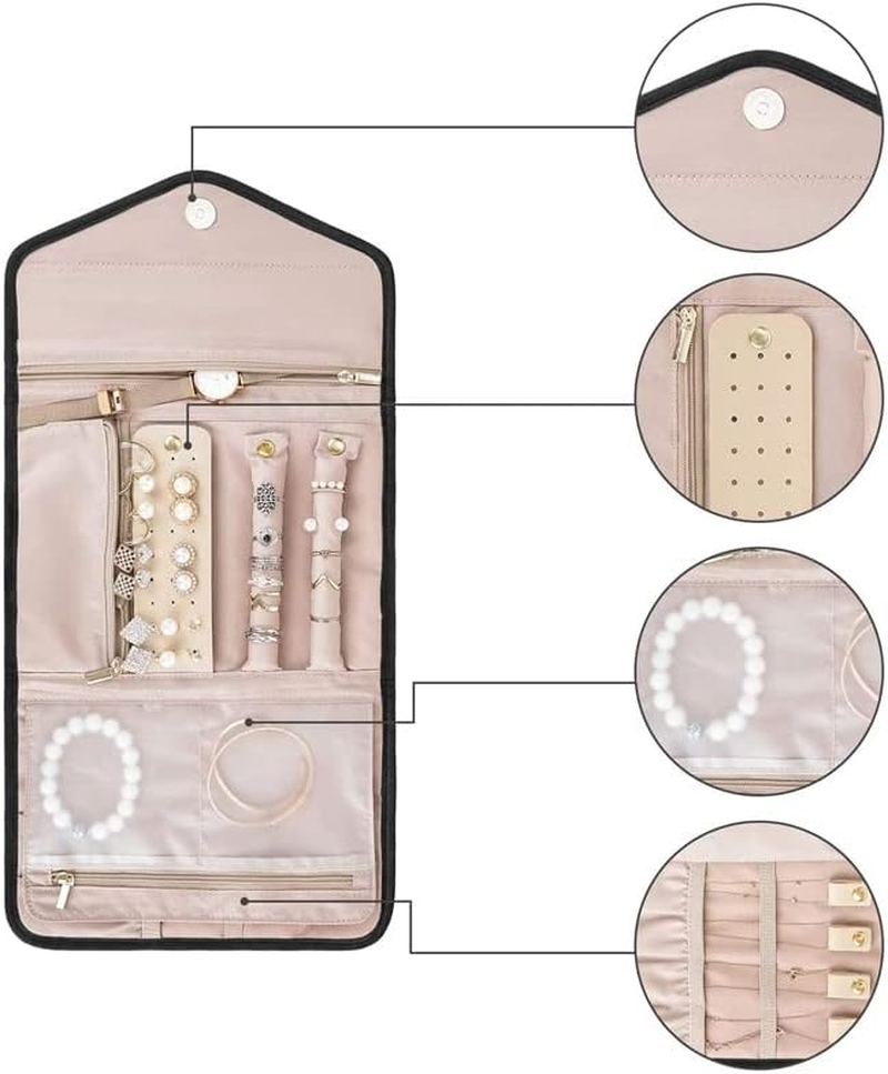 Travel Jewellery Roll -Jewellery Travel Pouch Portable Case Box Organiser, Durable Nylon-Polyester Material, 9X5.9 in Closed, 17.7X5.9 in Open