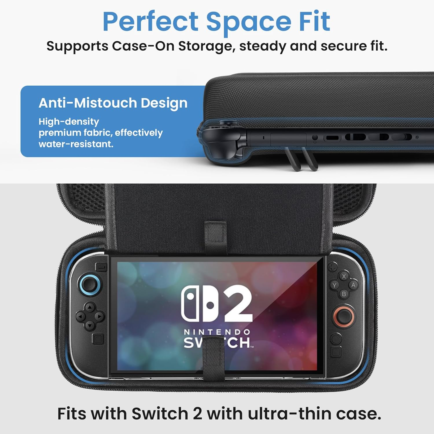 THRAU Nintendo Switch 2 Carrying Case Larger Capacity Hard Shell Travel Pouch with 2 Screen Protectors, Thumb Grips, 24 Game Card Slots for Switch 2 Console & Accessories (Larger Version) image number 1