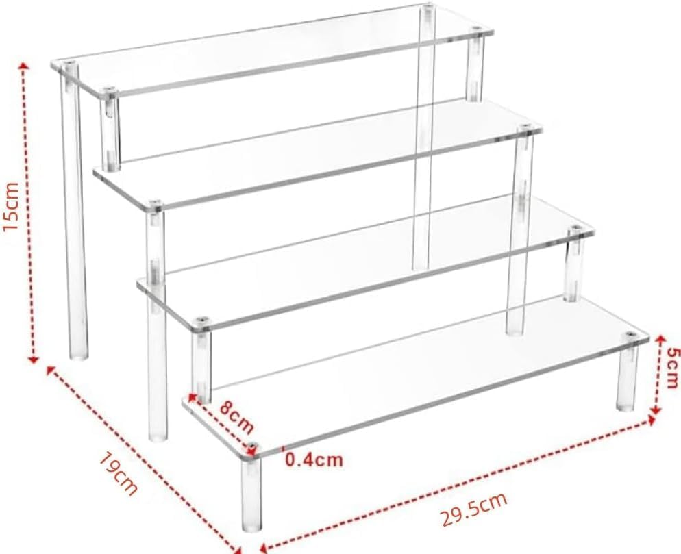 Fabselection Acrylic Riser Display Stand, 4 Tier Acrylic Display Shelf Acrylic Riser Display Stand for Action Figures,Cupcake, Trophy, Perfume,Cosmetics, Jewelry, Collections and Party Desserts (Black) image number 2