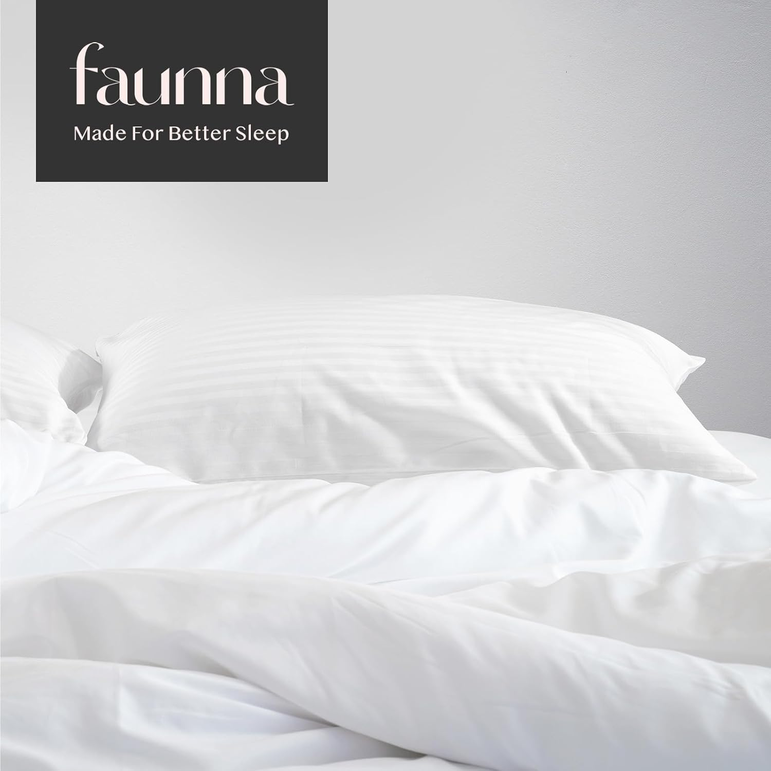 FAUNNA 600TC 100% Cotton Pillow Protectors, Standard Size (20X26), 2 Pack, Oeko-Tex Certified, Hotel Grade Pillow Cover with Silent Zipper, Zip up Pillow Cases, White