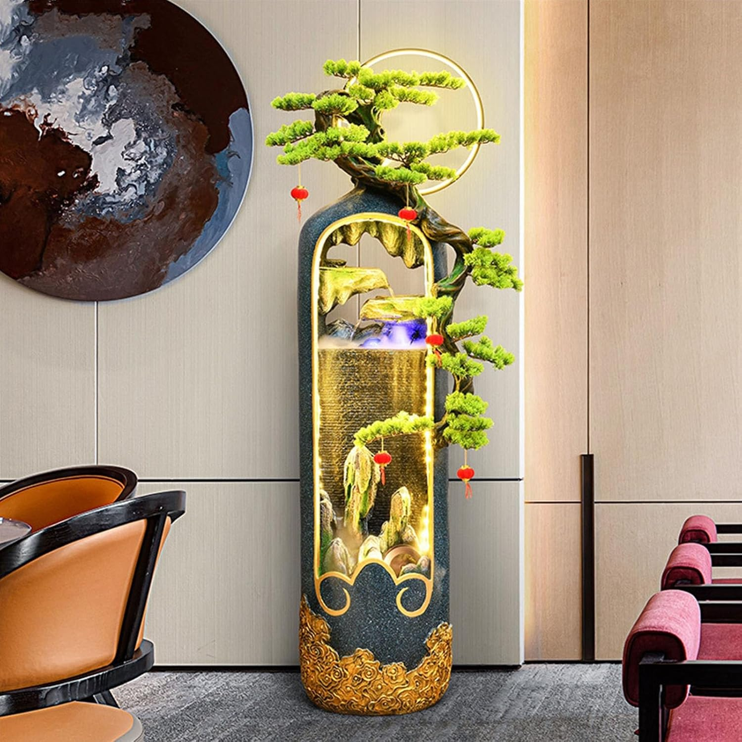 Outdoor Fountain Indoor Water Fountain for Home Decor, Meditation, and Relaxation - Resin with LED Lights and Soothing Sound for Office Living Room Craft Gift