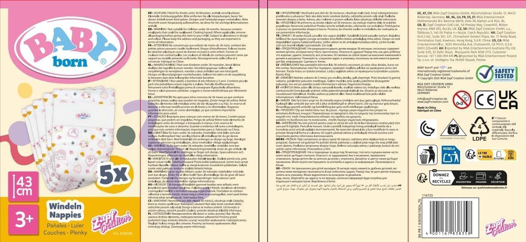 BABY Born Nappies 5-Pack, Cute Nappy That Fits Dolls up to 43Cm, 838358 Zapf Creation image number 1