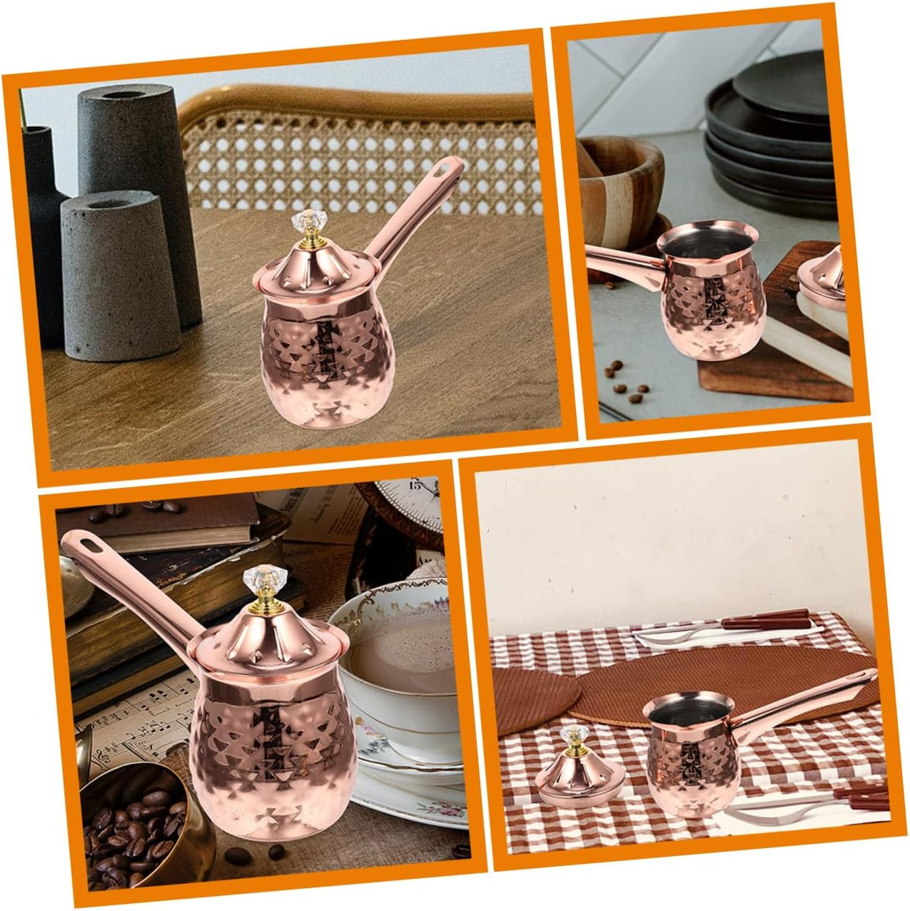 BESTYASH Rose Gold Stainless Steel Turkish Coffee Pot Small Milk Pitcher with Ergonomic Handle for Hot Coffee Heating Lightweight Easy to Clean Household Espresso and Milk Frothing Cup image number 5