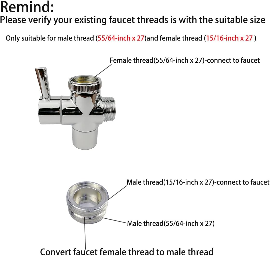 Brass Faucet Diverter Valve with Quick Connection, Faucet Diverter Adapter from Sink to Garden Hose/Shower Hose, Washing Machine/Dishwasher,For Bathroom/Kitchen Sink Faucet (Chrome) image number 4